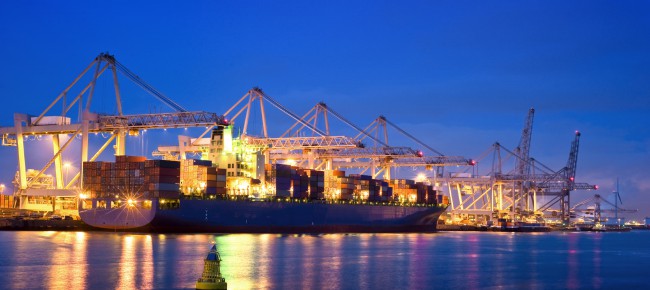 Container terminal at night